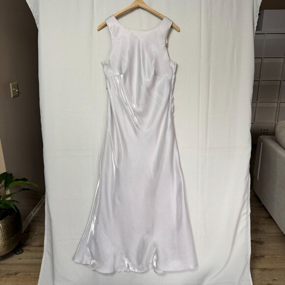 90s Vintage De LARU Silver Light Pink Iridescent Sleeveless Maxi Dress Size 14 - Picture 1 of 15